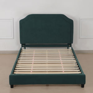 Lit pour enfants avec cadre en bois et tissu en velours, lit rembourré pour enfants, cadre de lit pour tout-petits en bois massif pour enfants pour chambre à coucher / hôtel - Product Image 2