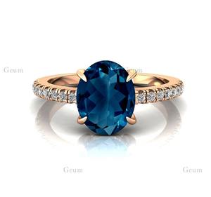 Anillo de Bodas de Topacio Azul Londres Natural de corte ovalado Colección de diseño de nueva llegada 14K 18K Anillos de diamantes de oro amarillo Rosa blanco sólido - Product Image 4