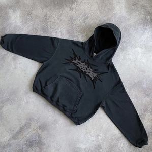 Sweat-shirt vintage streetwear en coton personnalisé, sans cordon, graphique, lourd, délavé, coupé et cousu, effet délavé à l'acide, effet décoloré par le soleil - Product Image 4