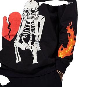 Sweats à capuche pour hommes à la mode avec impression en relief, 100% coton, décontractés, respirants, logo personnalisé, motif uni, prix bas - Product Image 2