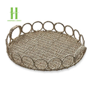 Plateau de service rond en rotin écologique à vendre, avec poignée, pour plats OEM, assiettes, décoration de table, en provenance du Vietnam - Product Image 5