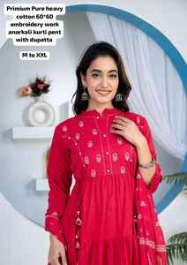 Ensemble de costume Anarkali de style indien pour femmes, de qualité supérieure, avec Latkan, pour mariage, festival, vacances, en coton pur, anti-humidité, vente en gros - Product Image 3