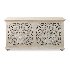Gabinete de almacenamiento multicapa de tono crema multifuncional, puertas talladas, estilo antiguo para dormitorio, estante de almacenamiento de viento para el hogar - Product Image 1