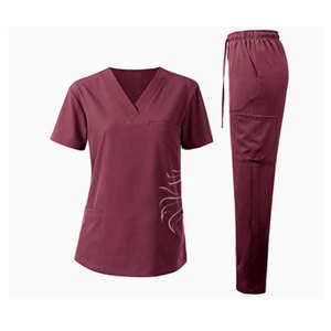 Ropa de trabajo de enfermera de punto lavable a máquina para mujer, conjunto de uniforme con top y joggers para uso hospitalario - Product Image 6