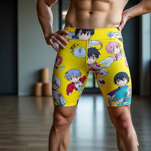 Pantalones cortos de compresión con estampado de Anime para hombre, pantalones cortos de Yoga con sublimación de poliéster 100% para hombre, pantalones cortos de verano con estampado de cintura elástica para hombre - Product Image 4