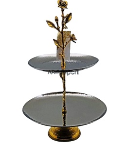 Support de gâteau élégant en métal antique argenté et doré Décoration faite à la main Support de gâteau de fête de mariage et bols pour les fournisseurs de gros - Product Image 1