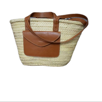 Sac à main en paille de style vintage à ouverture ouverte avec deux poignées, design élégant Moroccansoul, pour femmes, fabriqué au Maroc