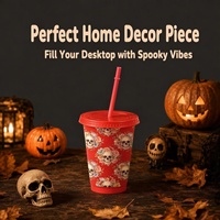 Gobelet en plastique à paillettes de 16 oz avec couvercle et paille, motif Crâne de sucre, Halloween, logo personnalisé, réutilisable, vente en gros d'usine OEM