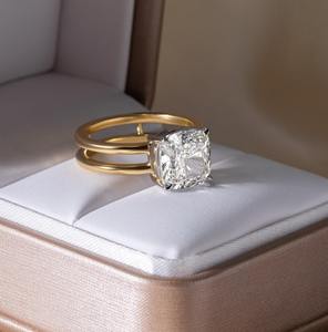 Anillo de Diamante Cultivado en Laboratorio con Corte Cojín, Doble Banda, 2 Quilates, Solitario, Claridad VS1, Anillo de Compromiso y Boda - Product Image 3