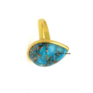 Anillo de bisel de eternidad de Plata de Ley 925 10x14mm pera azul cobre turquesa piedra preciosa Vermeil joyería Natural regalo fino para mujeres - Product Image 5