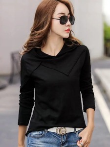 T-shirt décontracté pour femmes en patchwork, manches longues, à capuche, en coton de bambou, taille plus, pour un port quotidien confortable, automne-hiver - Product Image 6