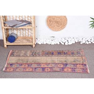 Alfombra de lana Beige clásica turca Vintage, alfombra de felpa hecha a mano de 2x3,7 pies, diseño de retazos para sala de estar, pasillo Rectangular, látex nuevo - Product Image 2