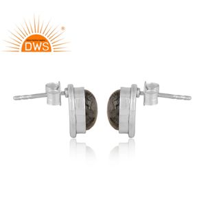 ต่างหูสตั๊ดอัญมณีสีดำธรรมชาติสีเงินแท้ออกซิไดซ์ผลิตตามแบบ - Product Image 4