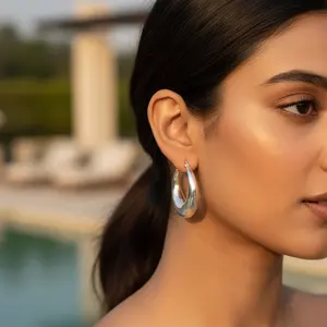 Pendientes de Aro Plateados en Forma de Media Luna para Mujer, Uso Diario, Oro de 14K, Oro de 18K, Oro Rosa, Platino, Perla, Modernos, Religiosos, Regalo Perfecto - Product Image 2