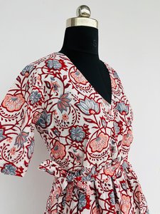 Robes longues imprimées de style vintage pour femmes, tenue décontractée pour les festivals de plage avec décoration de boutons, taille naturelle - Product Image 4