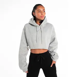 Wholesale Plain Pullover Oversize Heat-Transfer Short Crop Top Hoodie Casual Wear Long Sleeve Women Hoodie