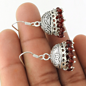Solide 925 argent Sterling naturel rouge grenat pierre précieuse Style ethnique Jhumka boucle d'oreille pour femme filles janvier pierre de naissance bijoux - Product Image 2