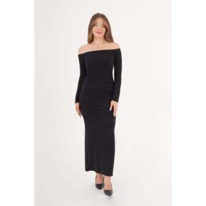 Robe décontractée noire en gros avec détail taille froncée - Product Image 4