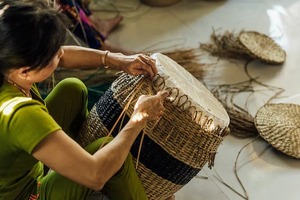 Woven Ottoman Natural Seagrass <b>Storage</b> <b>Baskets</b> Black Striped Straw Laundry <b>Basket</b> Rattan bin <b>Wicker</b> Organizer <b>Basket</b> Planter - Product Image 4