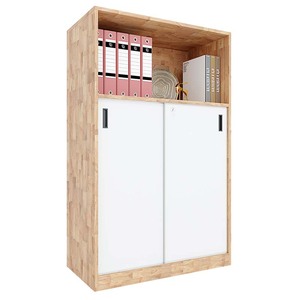 Archivador Minimalista de 3 Niveles de Madera de Caucho con Puertas Corredizas con Cerradura y Características Ajustables para Oficina, Taller, Dormitorio-THS68029 - Product Image 1