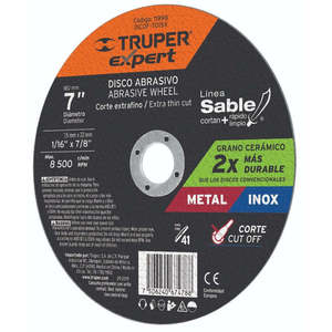 Disque de coupe abrasif Truper Expert de 7 pouces, type 41, pour métal et acier inoxydable, épaisseur de 1,5 mm, ligne de sablage, céramique durable - Product Image 1
