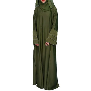 Vente en gros d'abayas musulmanes traditionnelles sur mesure, grande taille, hijab, motifs unis, manches longues, robe islamique modeste, longueur au sol pour femmes - Product Image 2