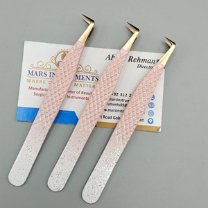 Pinzas de extensión de pestañas individuales de acero inoxidable japonés curvo de 45 grados dorado, pinzas de pestañas con agarre de diamante, revestimiento en polvo - Product Image 4