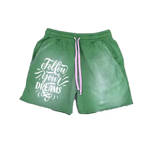 กางเกงขาสั้นสตรีทแวร์ทรงวินเทจผ้าหนา มีเชือกผูกเอว กระเป๋าข้างสองช่อง ล้างสีแบบแอซิดวอช แต่งดีเทลขาดๆ สำหรับทุกเพศ ลดราคาพิเศษ - Product Image 4