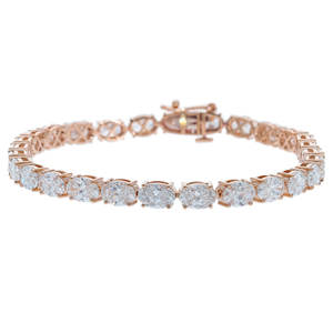 Elegante pulsera chapada en rodio de diamante CVD cultivado en laboratorio de oro blanco de 14 quilates corte ovalado diseño de tenis de cuatro puntas joyería fina de lujo - Product Image 3