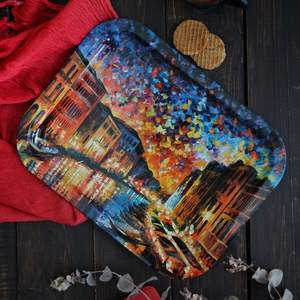 ถาดโลหะทรงแม่น้ำอาฟุกทรงสี่เหลี่ยมขนาด233X307มม. ถาดใส่กาแฟไข่มุกและชาสไตล์อาหรับสำหรับเสิร์ฟอาหาร - Product Image 5