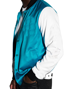 New Arrival Genuine <b>Fabric</b> Down Satin Varsity Jacket Custom Winter Warm Jacket Wholesale Plus Size Satin Men's Jackets - Product Image 3