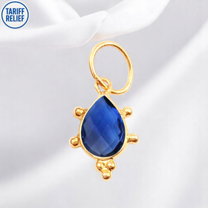 Poire faite à la main fantaisie conception Iolite Quartz lunette breloque bricolage pendentif plaqué or pierres précieuses breloques saut anneau pendentifs en gros - Product Image 1