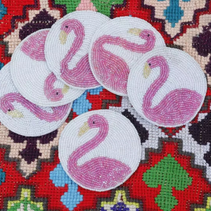 Posavasos portátiles hechos a mano con cuentas de vidrio-Clásico con respaldo de poliéster (4x4 pulgadas) para regalos religiosos y de Iglesia - Product Image 1