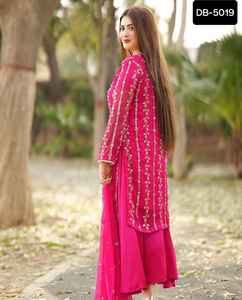 Pakistani Wedding Wear Long Faux Georgette Readymade Sharara Suit with Duapatta Set for Wedding and Festival Function Wear Dress - Product Image 5