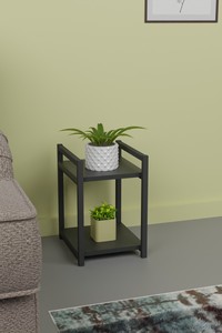 Support à plantes en métal à 2 niveaux, design minimaliste, revêtement poudré, support pour plantes vertes d'intérieur, étagère de bureau - Product Image 2