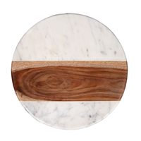 Mangoholz & Marmor Lazy Susan Weißer Stein Natürliche Holzfarbe Runde Form Marmor und Holz Lazy Susan