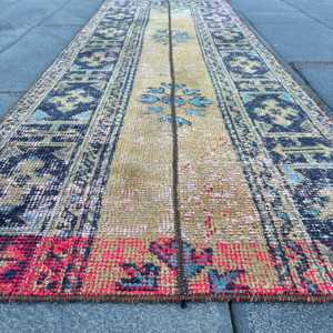 พรมตุรกีขนาด 2.3x6.4 ฟุต, พรม, พรมลายตารางสีน้ำเงินทำจากขนสัตว์ - Product Image 5