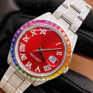 Stylish VVS Moissanite Diamond <b>Red</b> Dial Automatic Hip Hop Watch Stainless Steel Iced Out Customized Luxury Fashion Wholesaler - Product Image 3