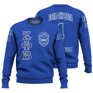Sudadera Azul con Cuello Redondo Bordada de la Hermandad Griega Zeta Phi Beta 1920, Sudadera para Mujer, Servicio OEM Personalizado - Product Image 3