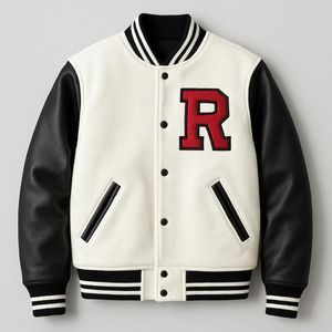 Varsity Jacket with Wool Body Leather Sleeves Classic Letterman Bomber Unisex Streetwear - Product Image 1