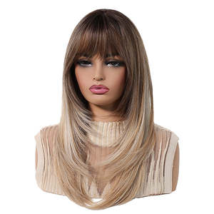 Bonia-DWY MiraScalp for <b>Ombre</b> Blonde <b>Wig</b> with Bangs Long Curly Synthetic Glueless Light Brown Lace Dark Roots - Product Image 5