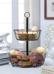 2-Tier Wall-Mounted Hanging Design Daily Use Willow Countertop Fruit and Vegetable Storage <b>Baskets</b> <b>with</b> Kitchen Storage <b>Handles</b> - Product Image 2