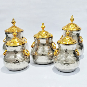 Juego de 5 Recipientes para Almacenamiento de Alimentos de Acero Inoxidable Dorado y Plateado, Utensilios de Cocina Árabes, Diseño Moderno, Presentes, Tapa Extraíble, Apto para Calentar - Product Image 4