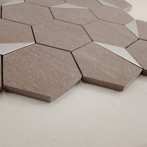 Azulejos de calidad de exportación 73mm Hexágono Plata PVD Azulejo de mosaico de cerámica Punzón para paredes de dormitorio Vestíbulo y paredes de recepción - Product Image 6