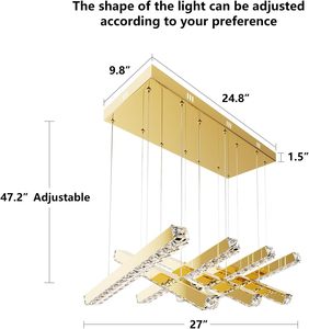 Oferta exclusiva: candelabro lineal de cristal dorado, luz de techo colgante rectangular moderna de 7 luces para comedor y sala de estar - Product Image 3