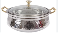 Réchaud de buffet rond de luxe en acier inoxydable argenté, design écologique, taille personnalisable pour la restauration