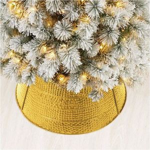 Luxury golden hammered iron tree <b>collar</b> Christmas decoration tree stand classy inspired decor for home new year Xmas party 2023 - Product Image 5