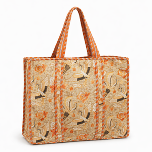 Sac fourre-tout en toile de coton bohème à imprimé oiseau vintage pour femmes - Léger, fermeture éclair, prêt pour l'hiver, prêt pour les voyages - Product Image 1