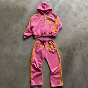 Trajes de chándal con cremallera de algodón pesado transpirable con lavado ácido, personalizados OEM, con estampado serigrafiado y lavado a la arena, lisos 2 en 1, para hombre, con sudaderas con capucha - Product Image 1