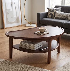 Modern Oak <b>Coffee</b> <b>Table</b> with Lower Shelf and Solid Oak Frame <b>Oval</b> Shape for Living Room-MT Furniture 3-Year Warranty - Product Image 3